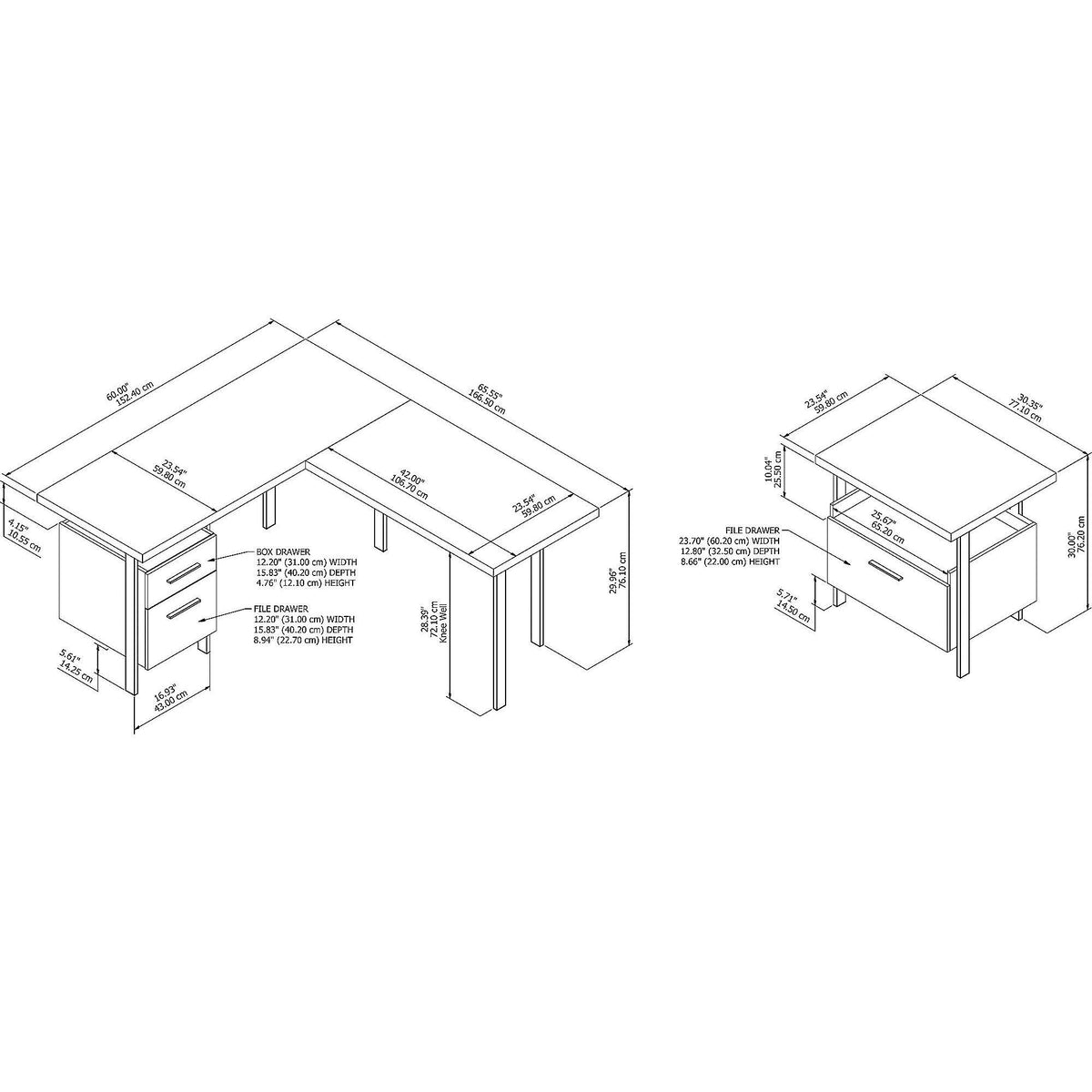 60W L Shaped Desk with Lateral File Cabinet S613894