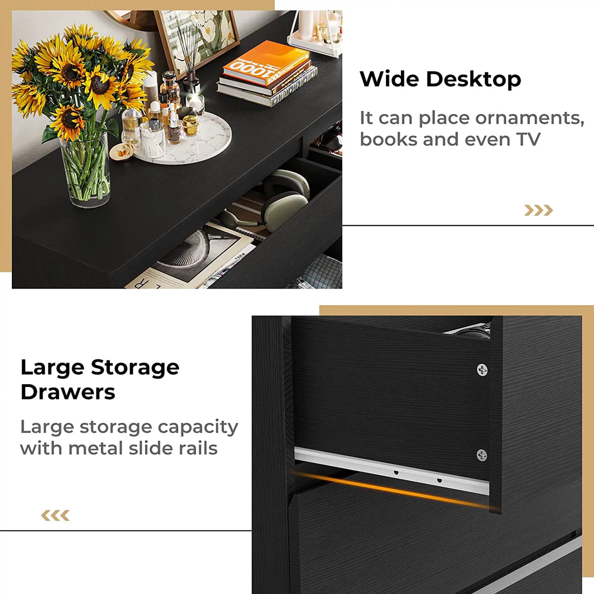 Black 6 Drawer Double Dresser L117824