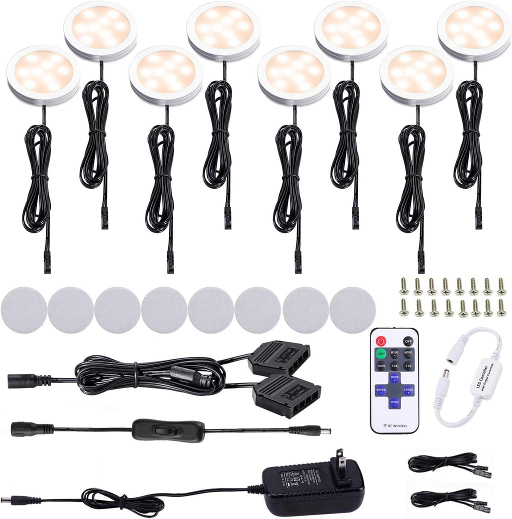 Black Cord Aluminum Puck Lights 8 Pack Dimmable with RF Wireless Remote Control K62520