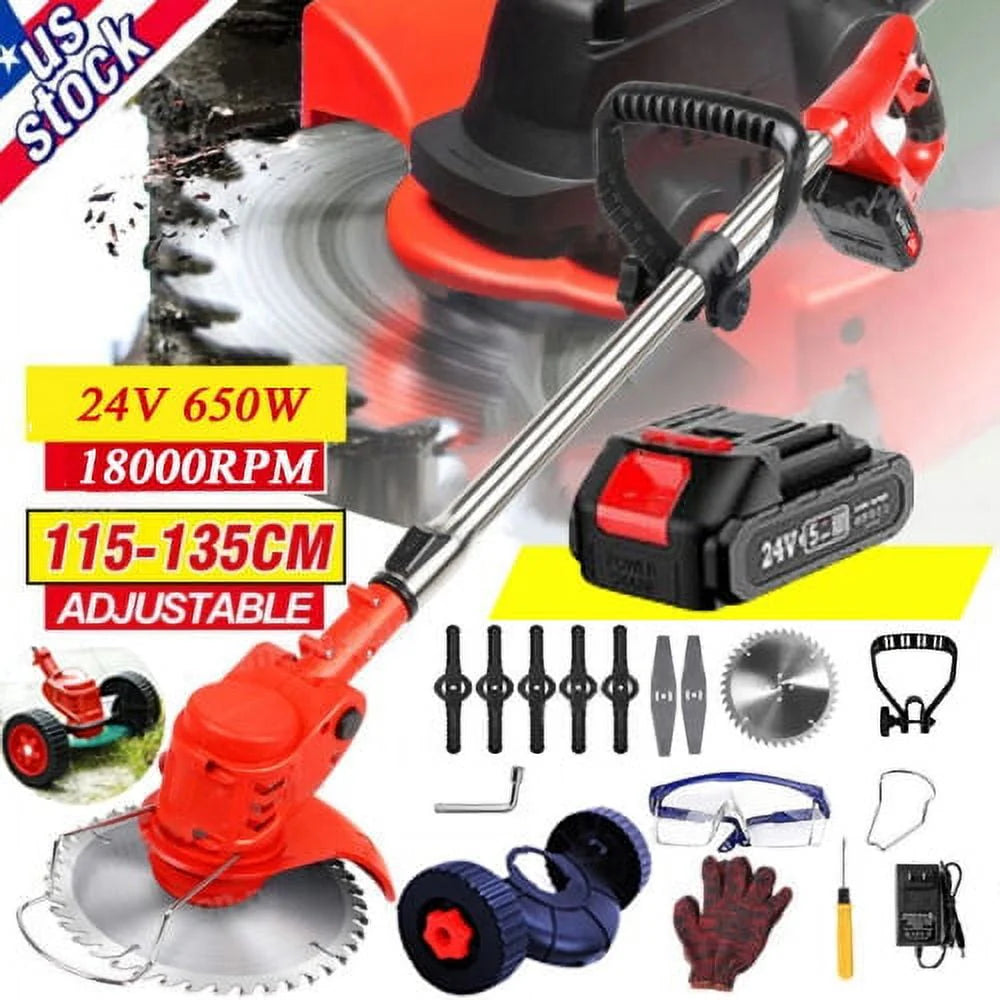Cordless Electric Grass String Trimmer with Wheels Y9666