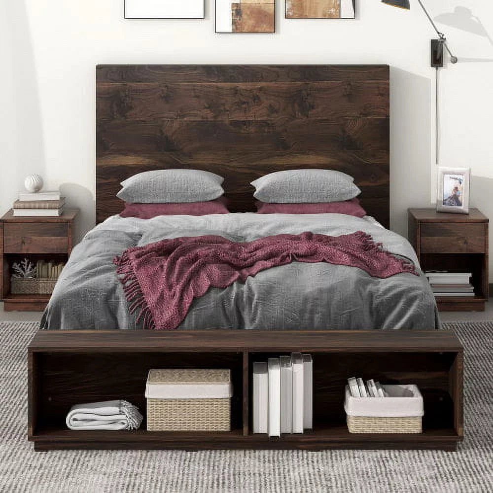 Queen Size Wood Platform Bed Frame with Storage Bench K150