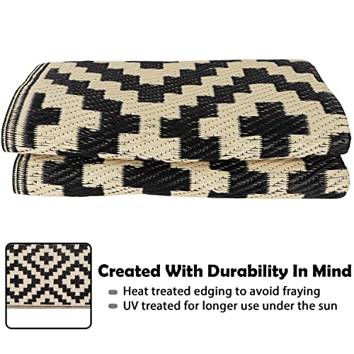 Waterproof Reversible Outdoor Rug 5x8 ft Black & Beige N29412