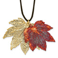 24k Gold Maple Leaves Leather Cord Necklace W751