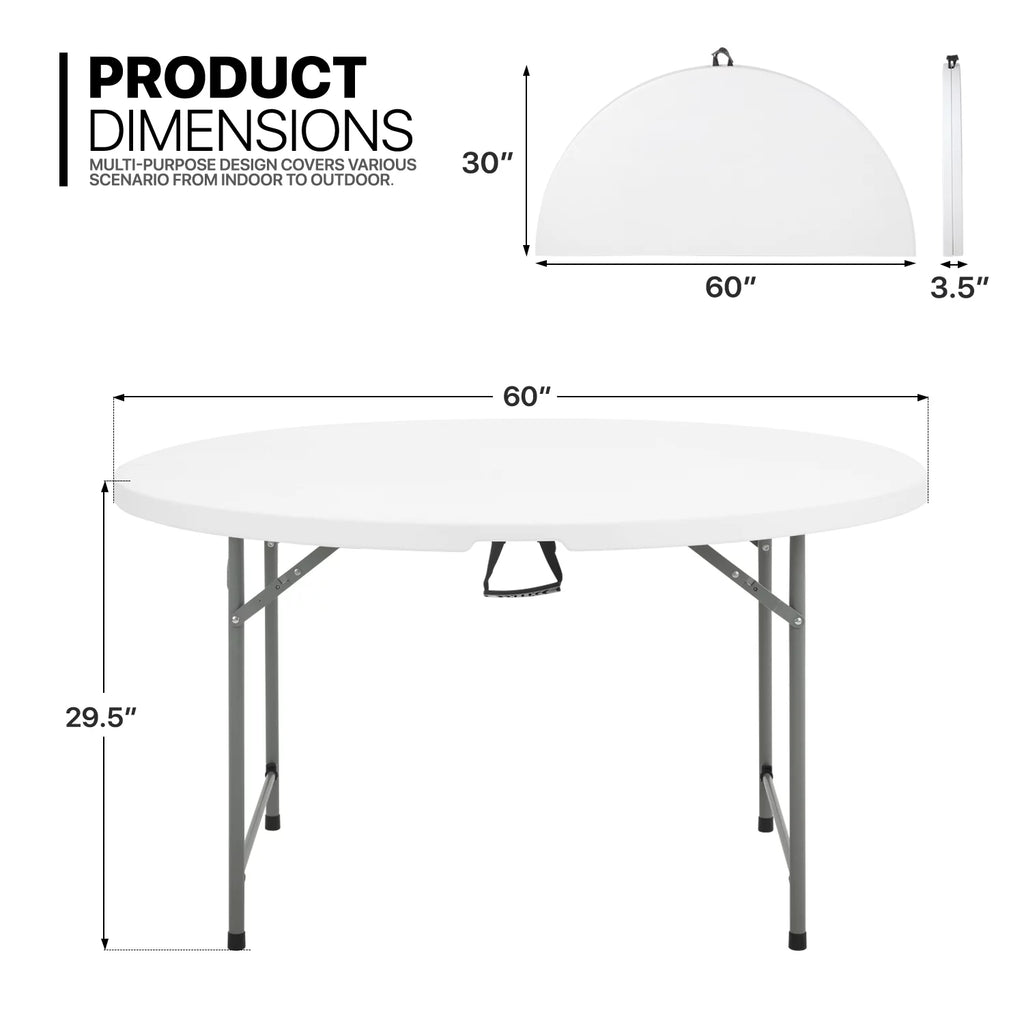 5Ft White Bi-Fold Plastic Table Set of 5 F8526
