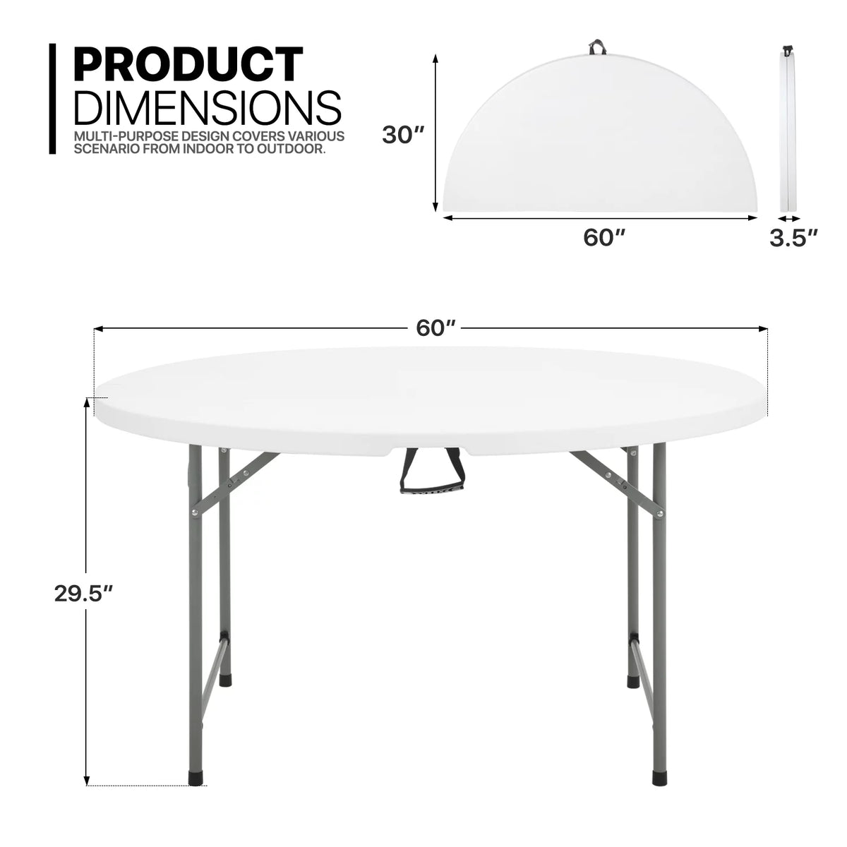 5Ft White Bi-Fold Plastic Table Set of 5 F8526