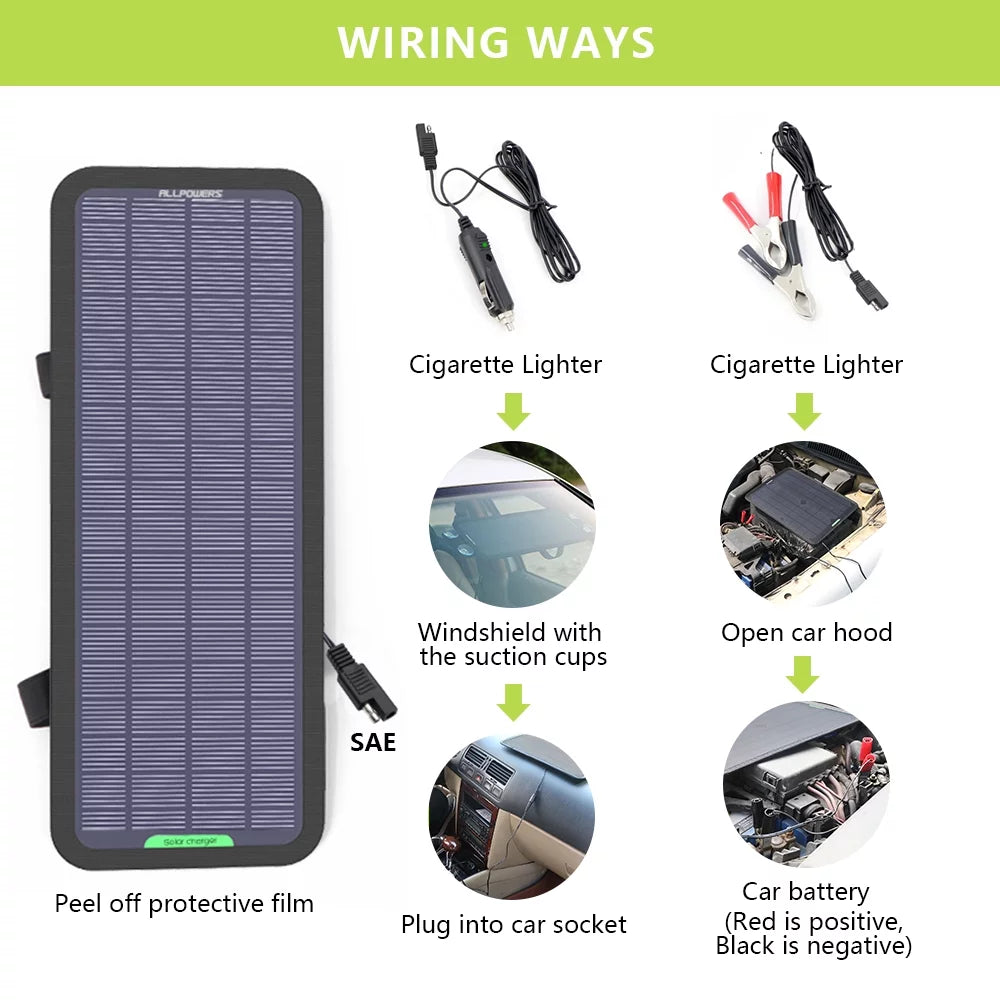 5W 12V 18V Solar Battery Maintainer Portable Solar Panel Kit S48108