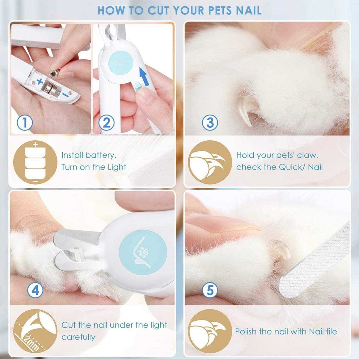 Dog Nail Clippers and Trimmers with Safety Guard LED Light O77285