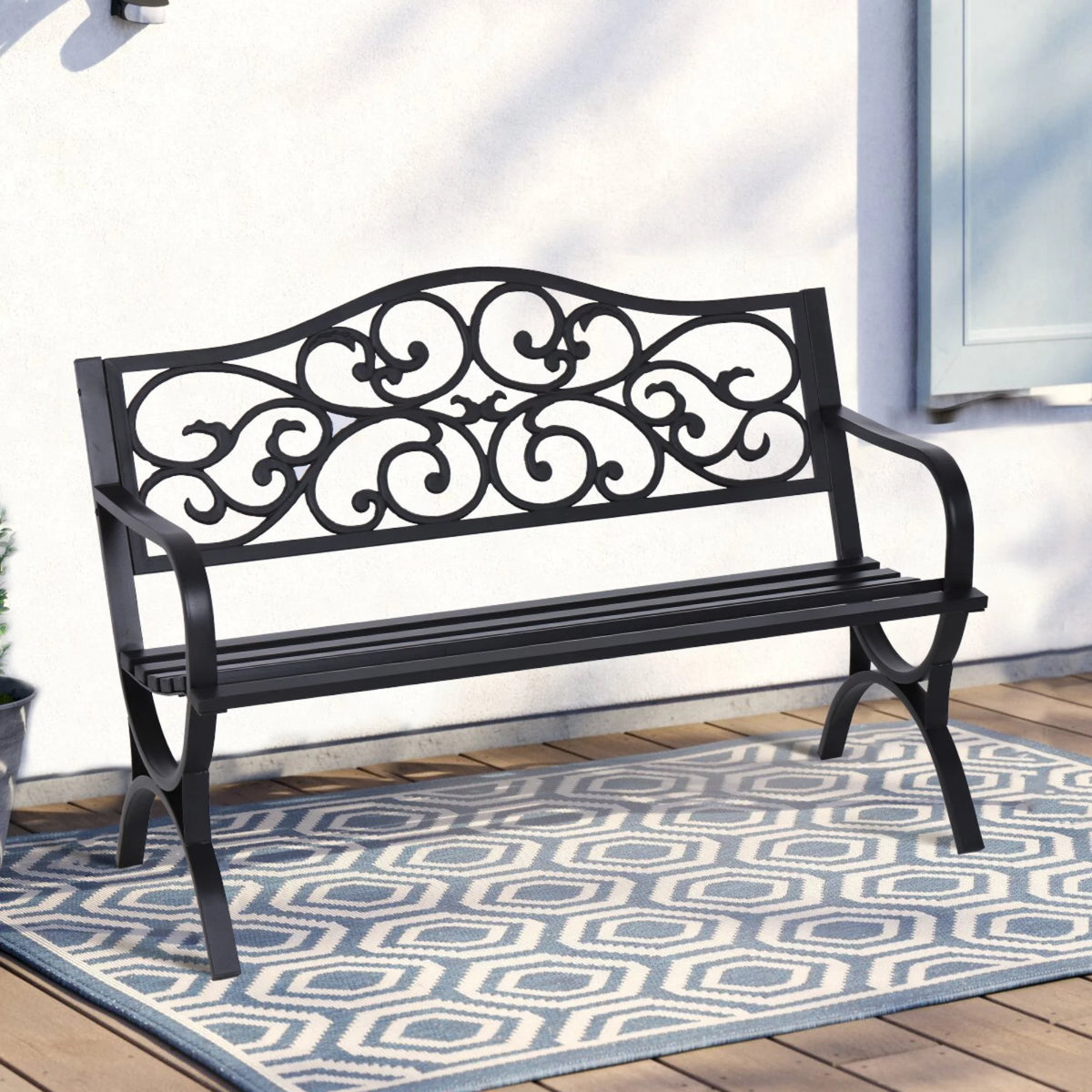 50" Outdoor Iron Cast Garden Park Bench - Black Y58927