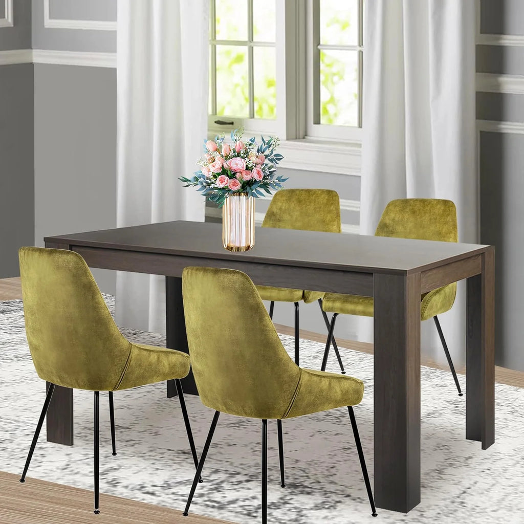 5 Piece Rectangular Wood Dining Table Set with 4 Green Chairs N490