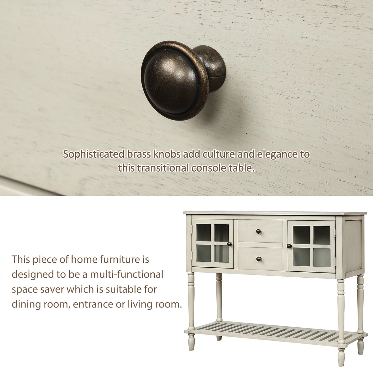 Wood and Glass Buffet Storage Cabinet with Bottom Shelf M8044
