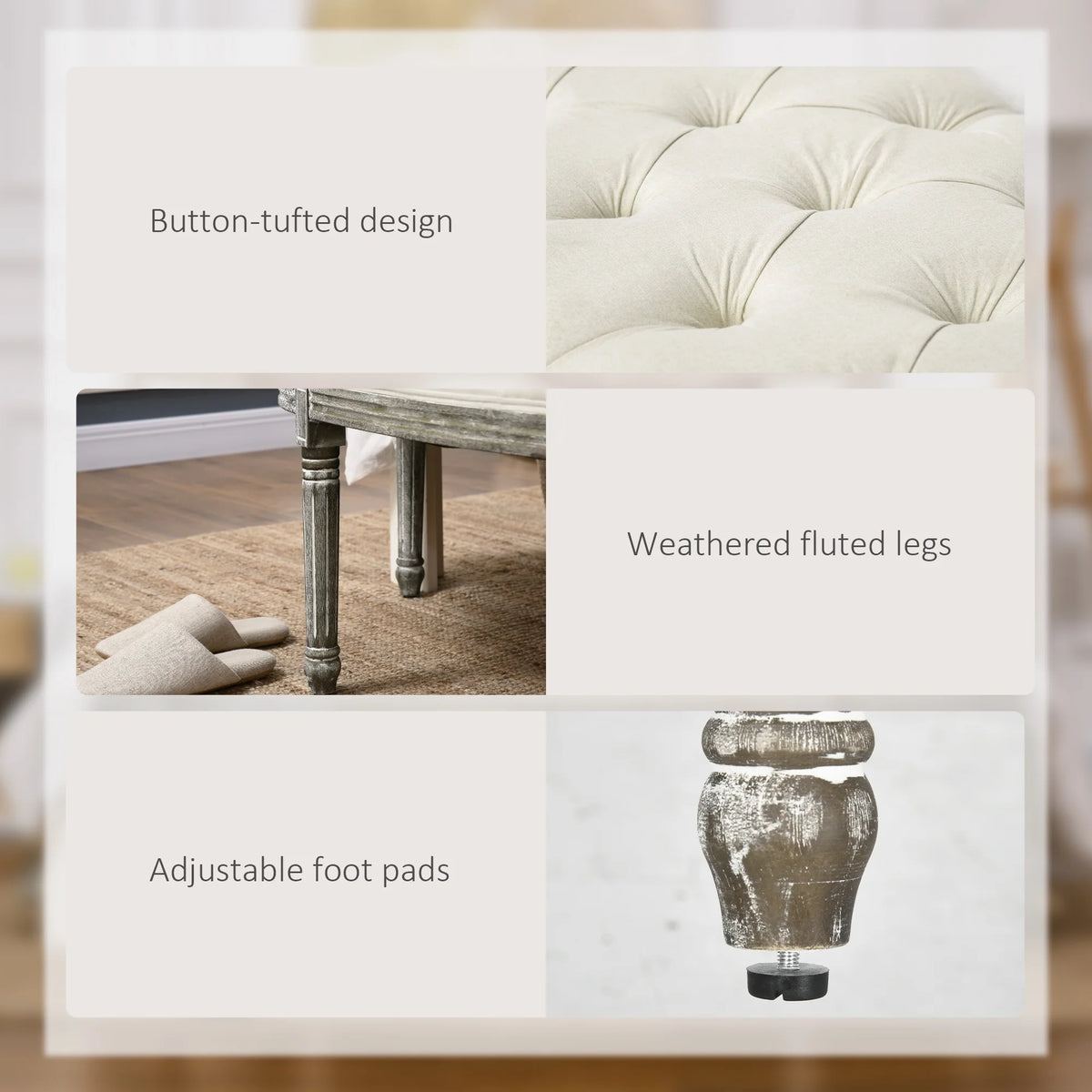 Off White Tufted Ottoman Bench D534