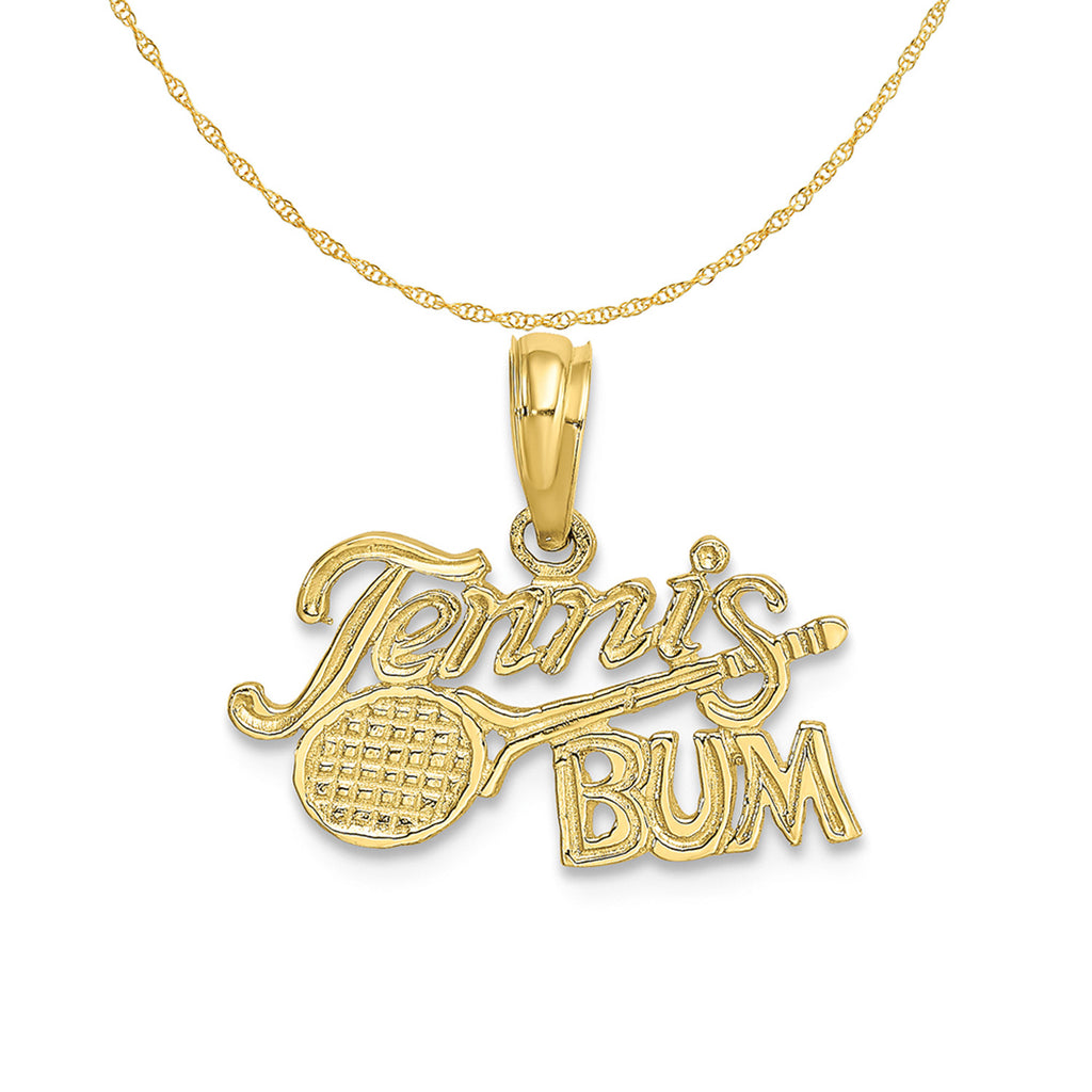 10K Yellow Gold Tennis Pendant Charm with Rope Chain Necklace 20'' Y447