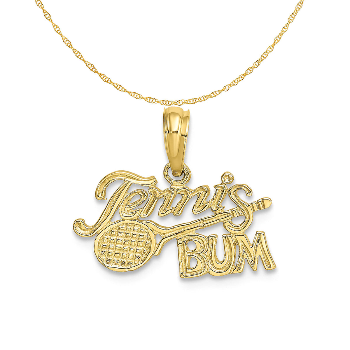 10K Yellow Gold Tennis Pendant Charm with Rope Chain Necklace 20'' Y447