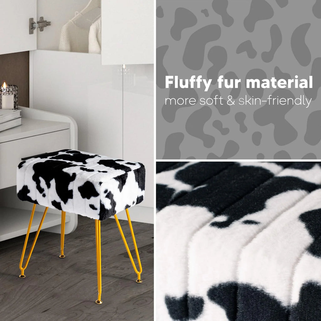 Faux Fur Vanity Stool with Golden Metal Legs B7023