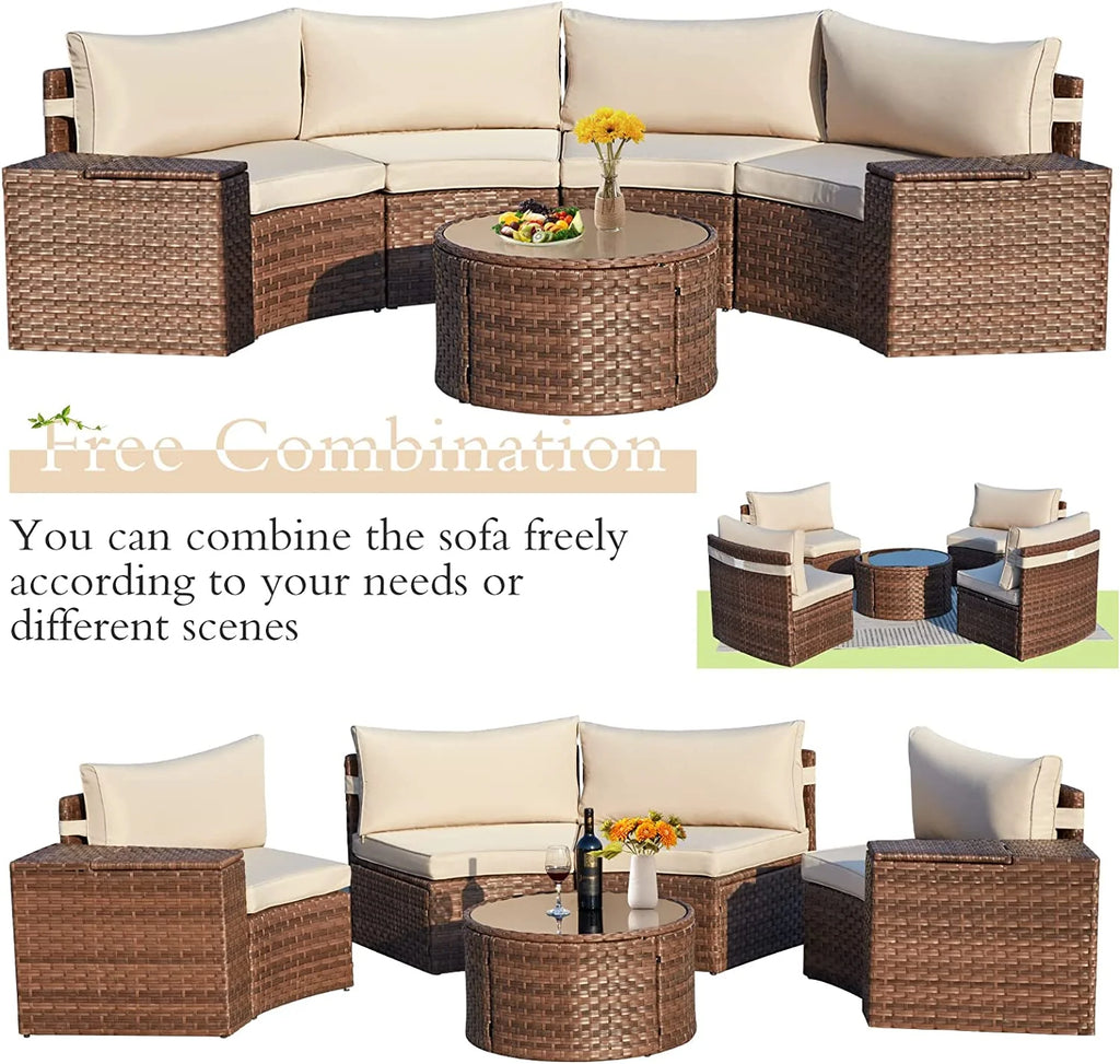 7 Piece Outdoor Patio Sectional Sofa Set with Storage Armrest G9645