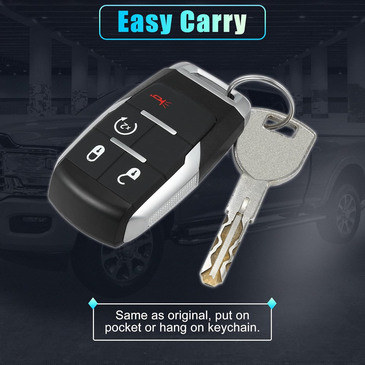 Replacement Keyless Entry Remote Car Key Fob 4 Buttons with Door Key B691