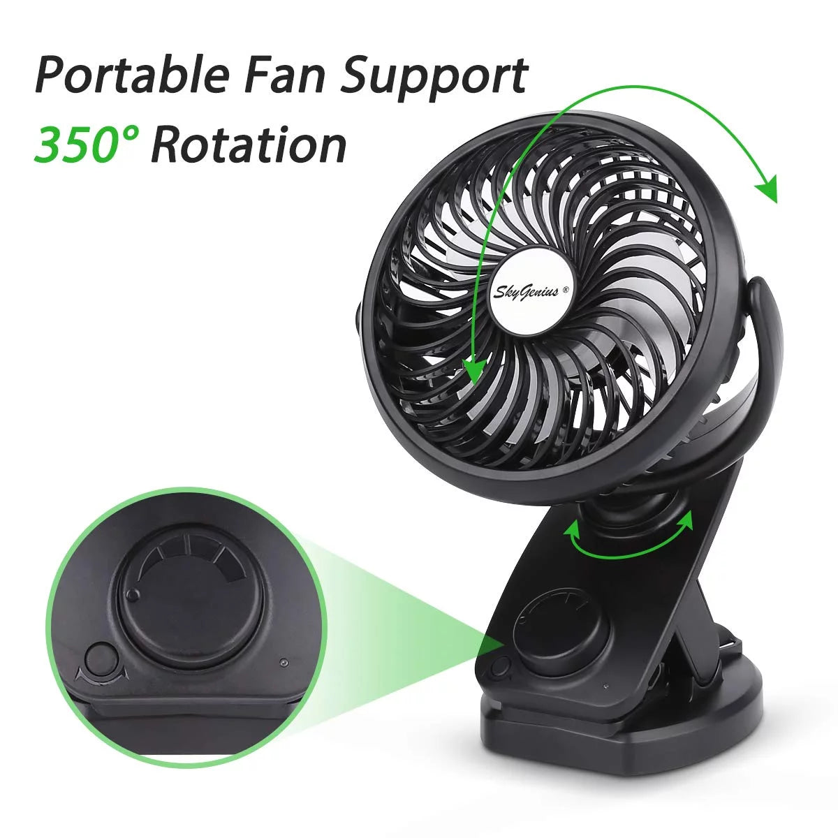 Portable Mini Fan Clip on Desk Fan USB Rechargeable U315367