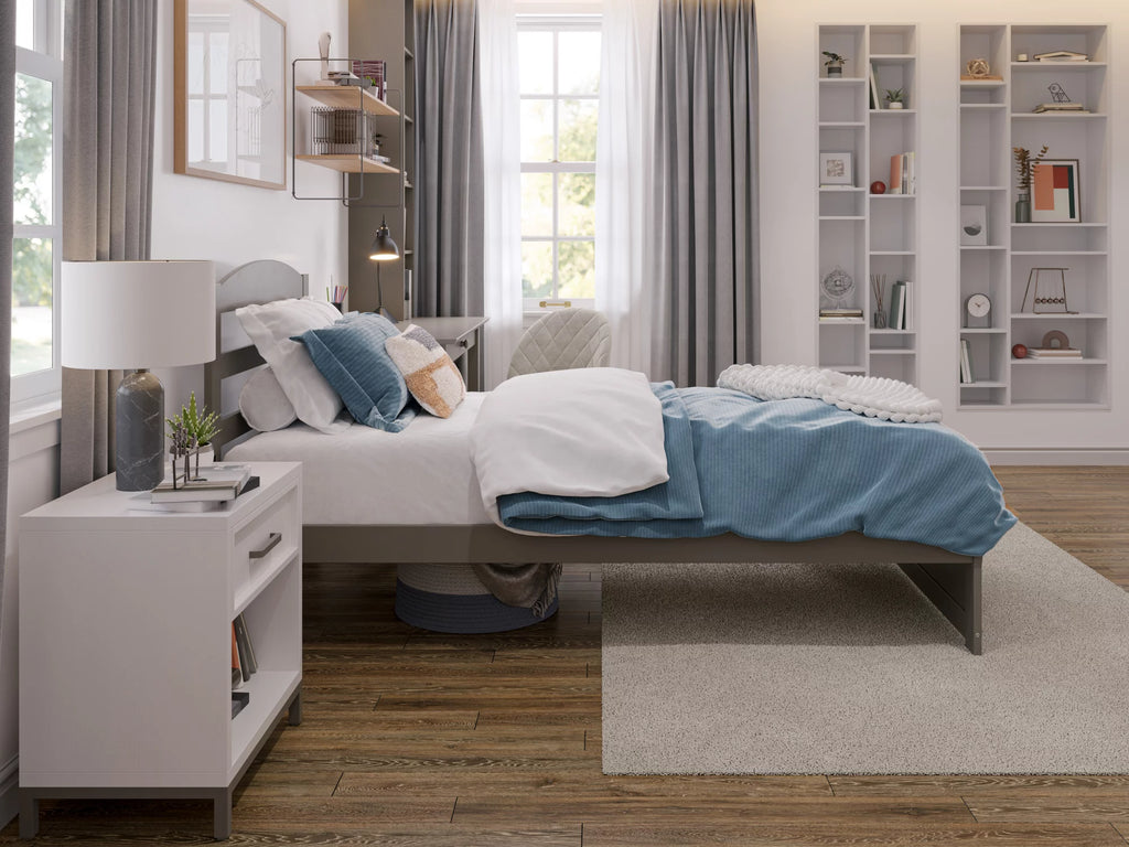 14" Twin XL Grey Wood Platform Bed Frame with Headboard and Footboard E494090