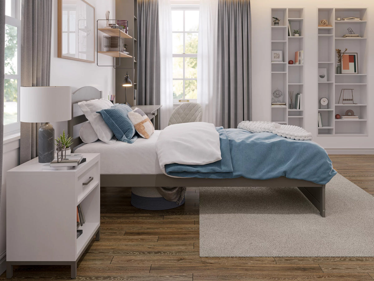 14" Twin XL Grey Wood Platform Bed Frame with Headboard and Footboard E494090