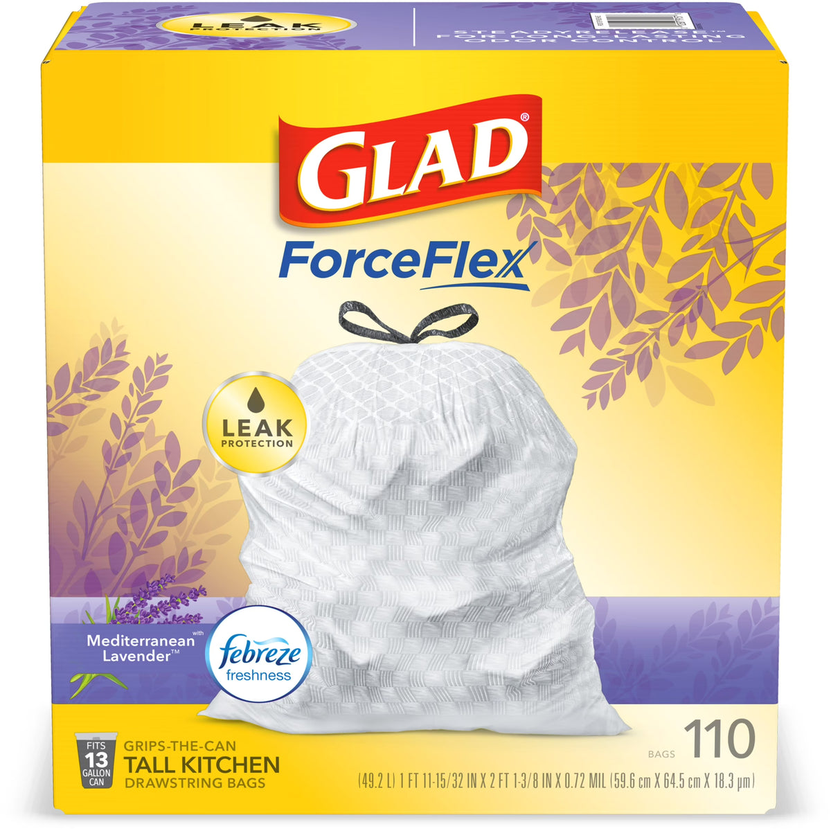 13 Gallon White Drawstring Trash Bags with Febreze Freshness - 110 Count U652