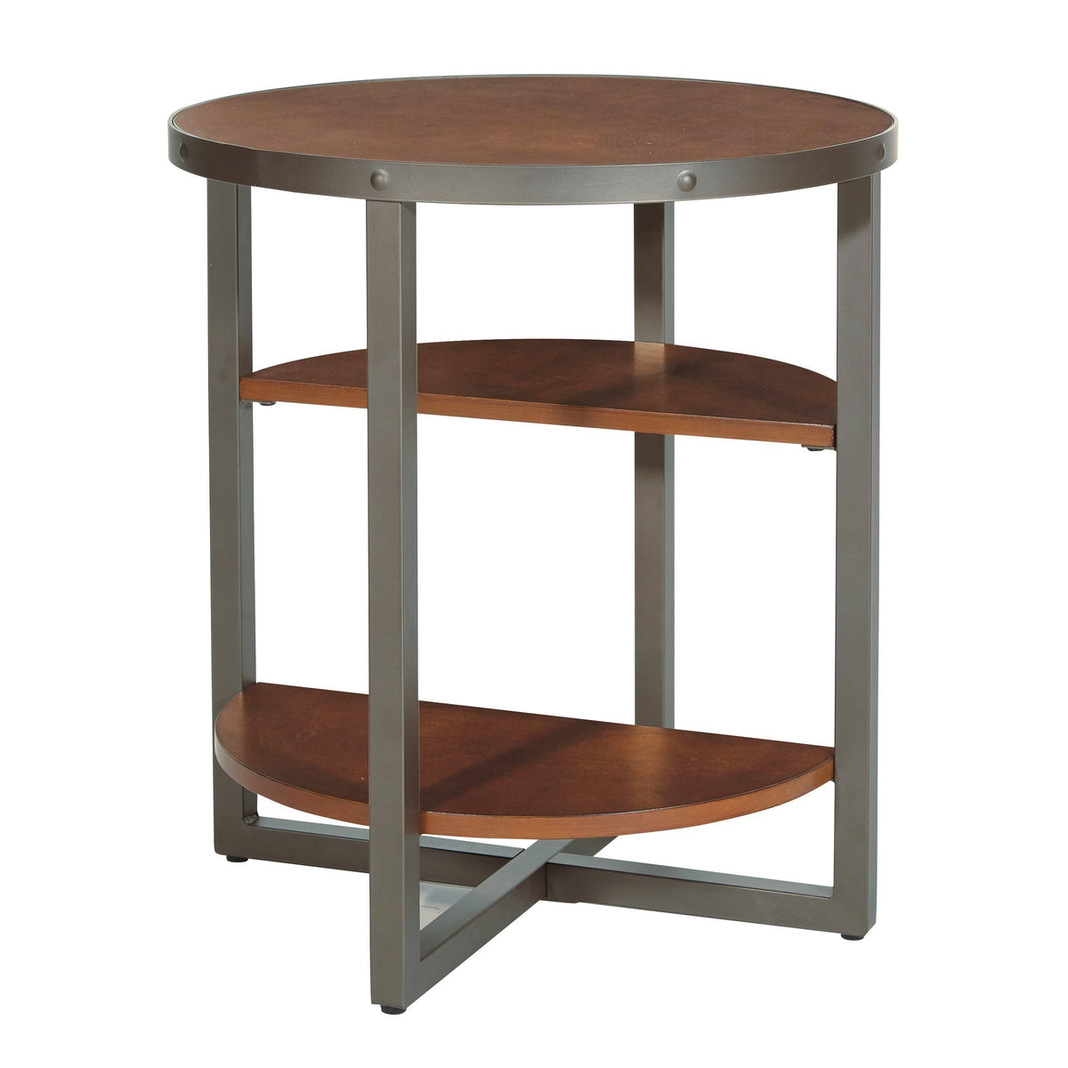 Round Accent Table in Pewter/Walnut O3598