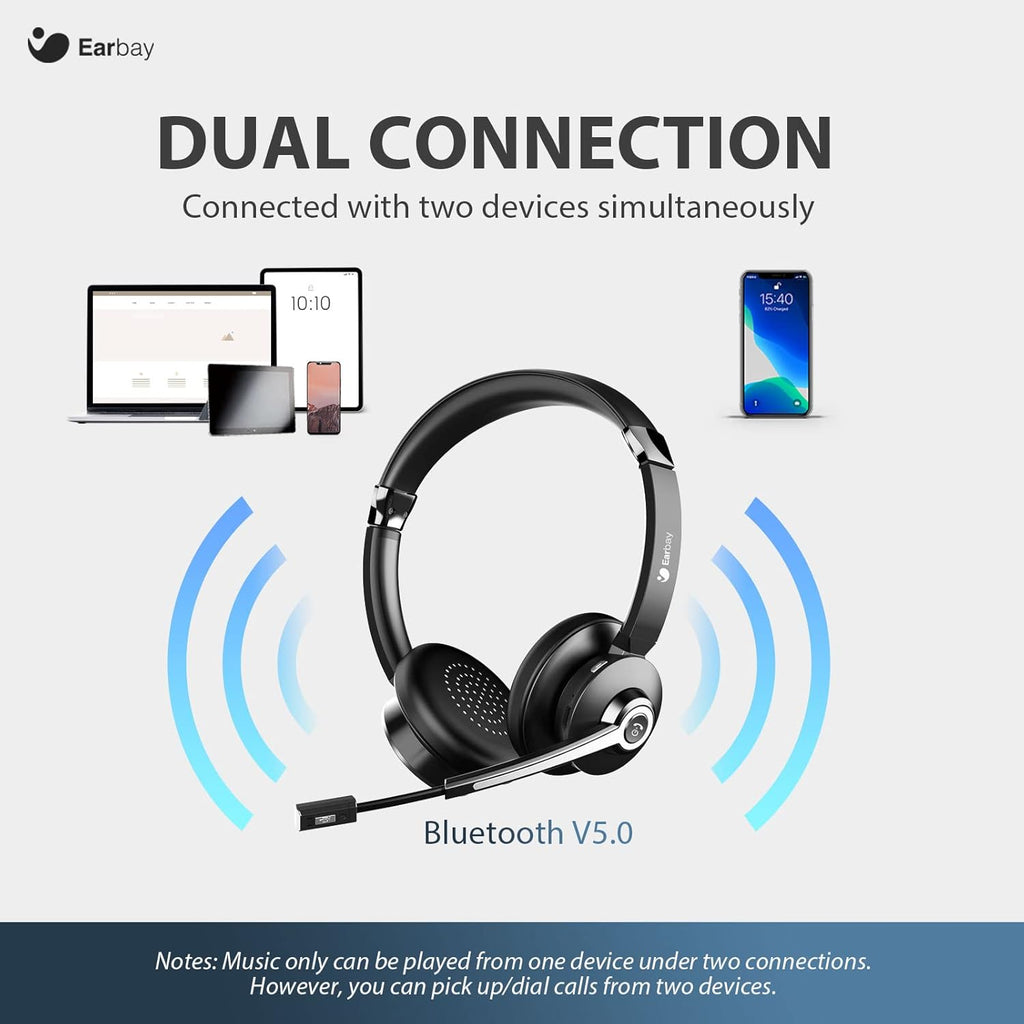 Wireless Bluetooth Headset with Microphone, Noise Cancelling, USB Dongle, On-Ear, Pack of 2 O4762
