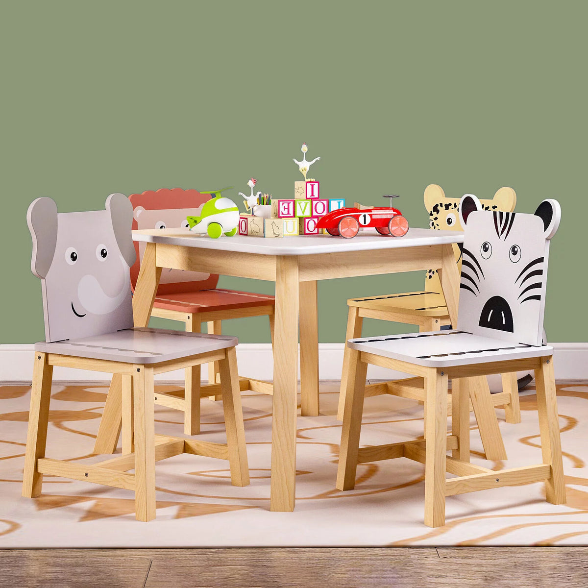 Kids Table and Chair Set 5-Piece Wood White L8720