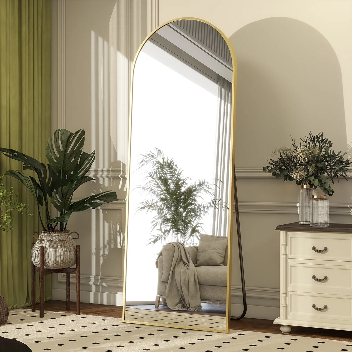 Gold Arched Full Length Floor Mirror B2514