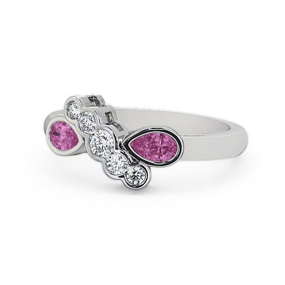 14K White Gold Pear Cut Pink Sapphire Diamond Eternity Band Size 8.5 R87788