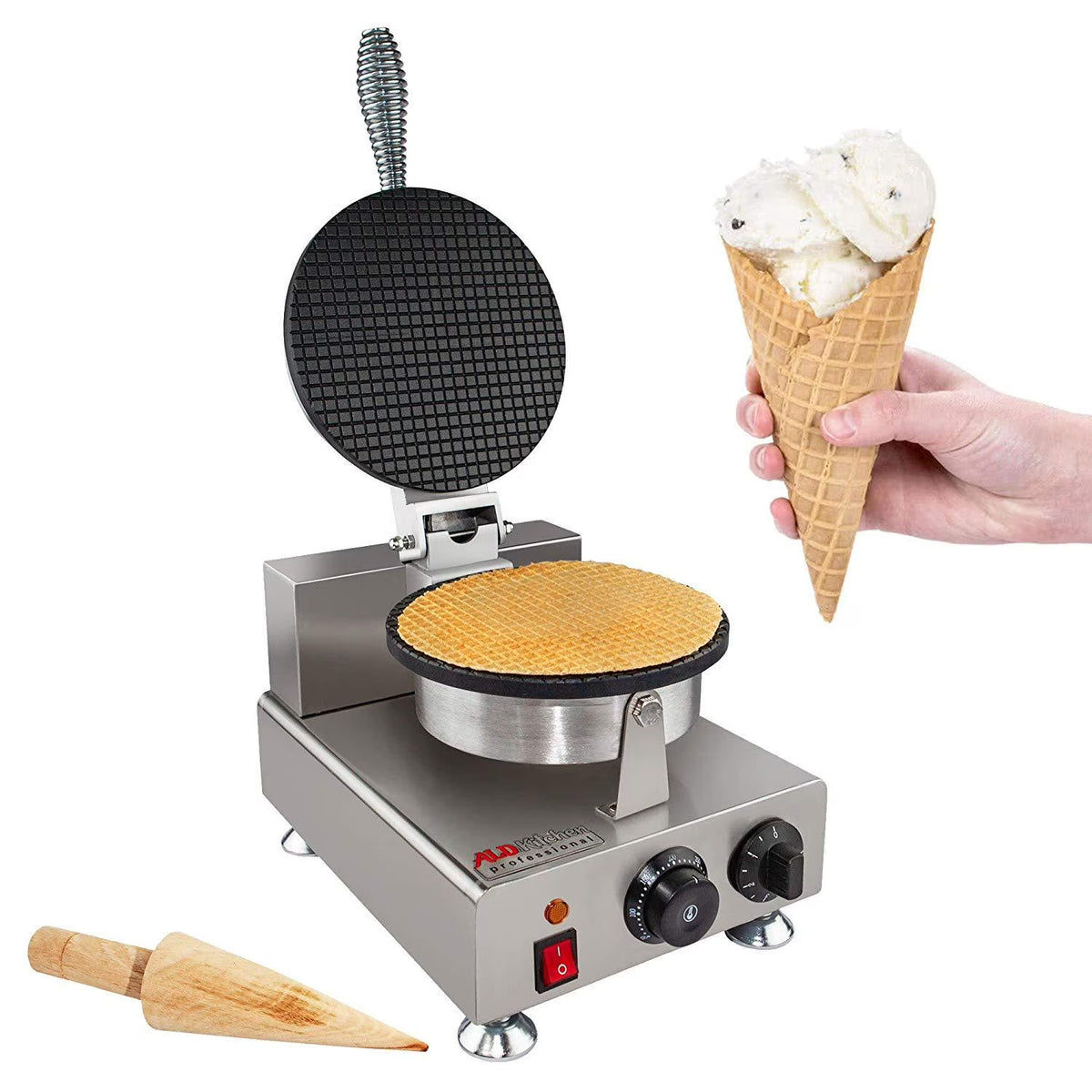 Commercial Electric Stainless Steel Waffle Cone Maker Q736