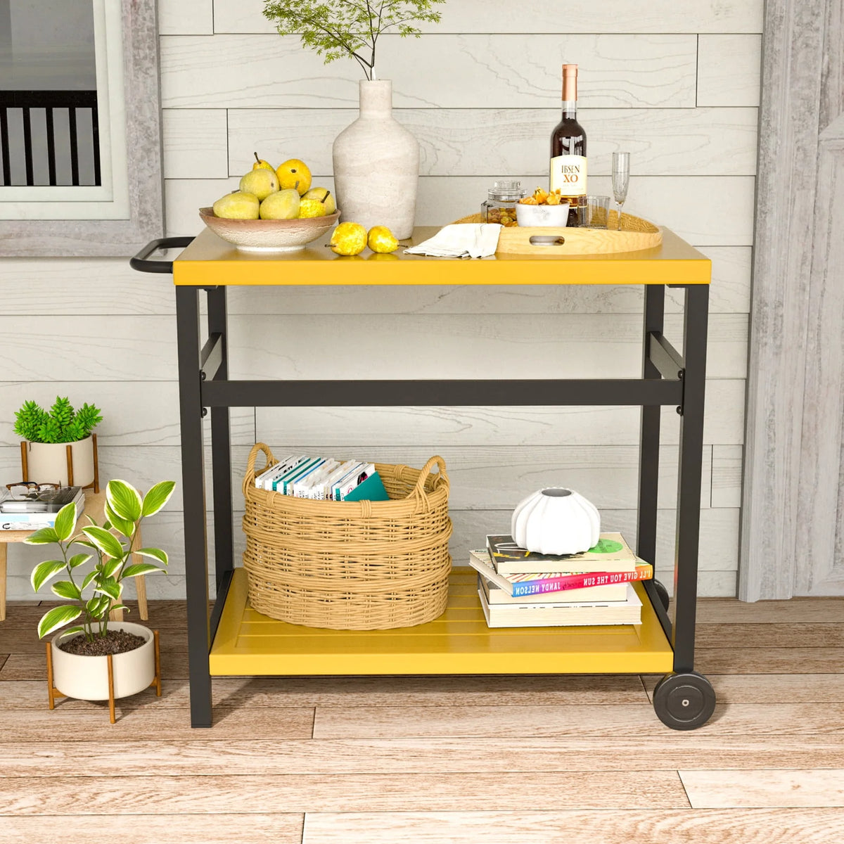 Outdoor Dining Cart Table Aluminum Grill Table with Wheels A857