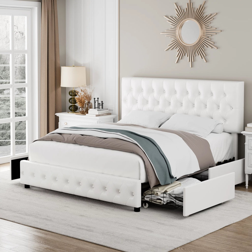 Queen Size Velvet Storage Bed with 4 Drawers W152042
