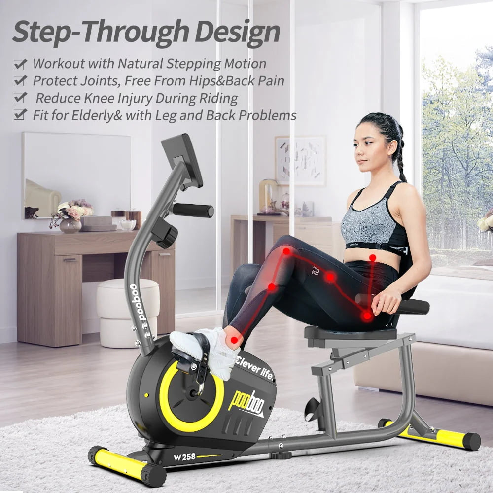 Recumbent Stationary Exercise Bike Adjustable Magnetic Resistance J841