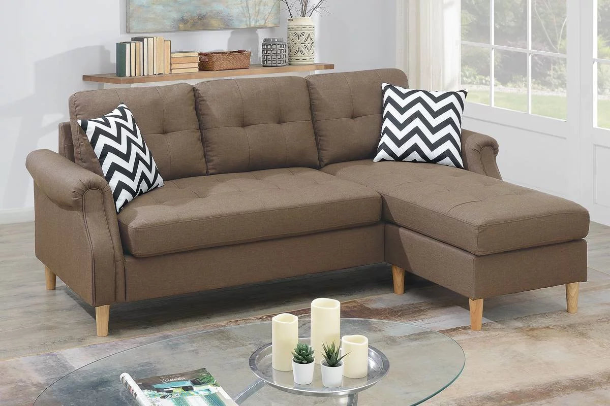 Reversible Sectional Sofa Set Polyfiber Light Coffee Cushion G57909