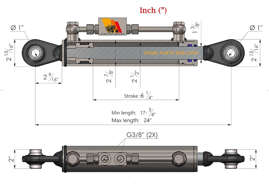 Hydraulic Top Link Cat. 2-2 with Locking Block 7 3/4” - 24” with 2 x Hoses O846896