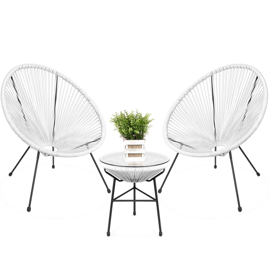 3-Piece All-Weather Patio Bistro Furniture Set with Rope Glass Top Table Q367